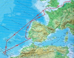 Europakarte mit der Reiseroute